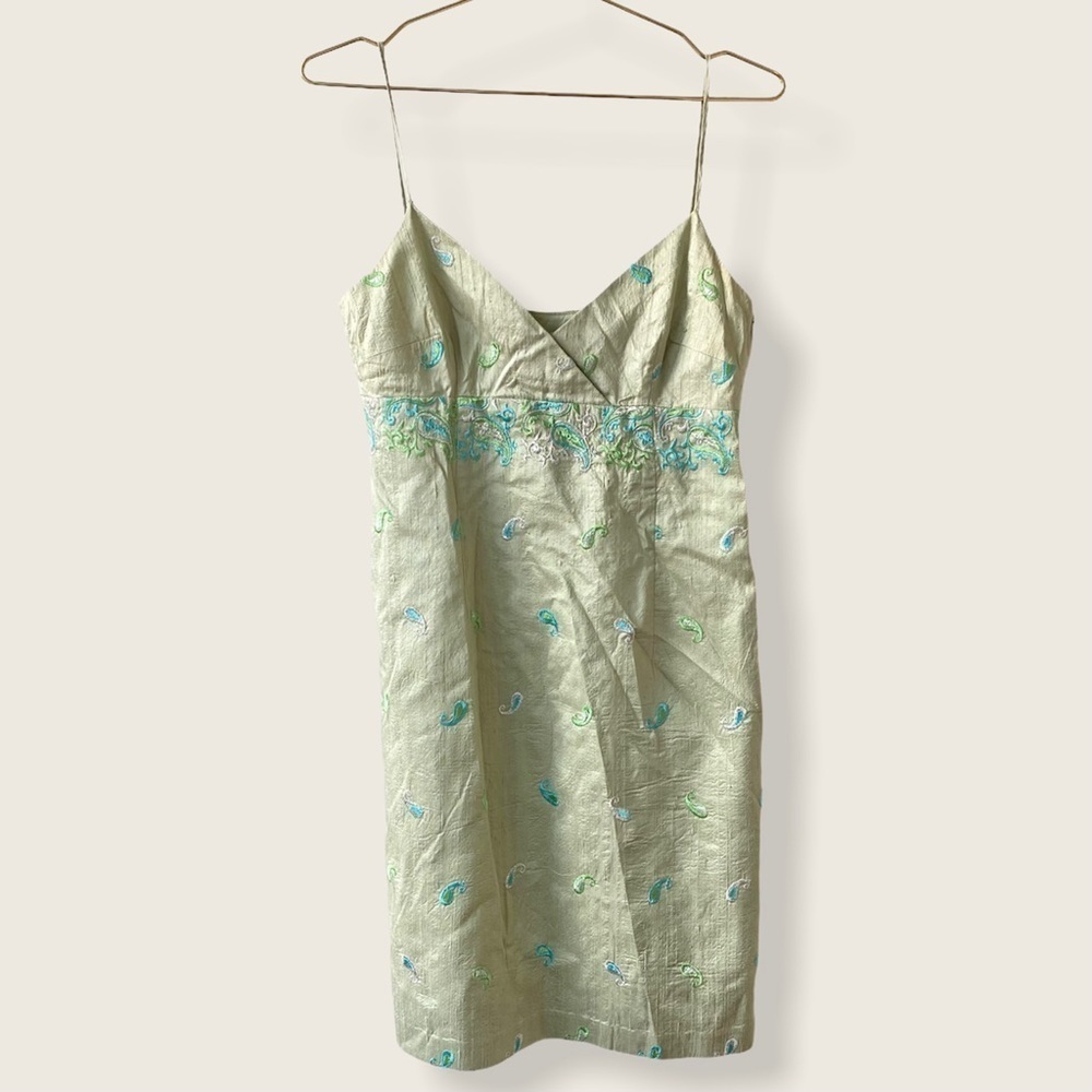 Vintage Y2K Kiwi Green Paisley Thin Strap Mini Dress